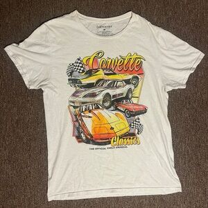 White Medium Corvette graphic tee with multi-coloured graphics